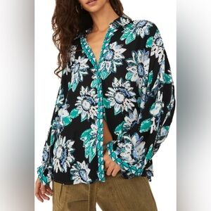Free People Good Vibrations Blouse Black Combo